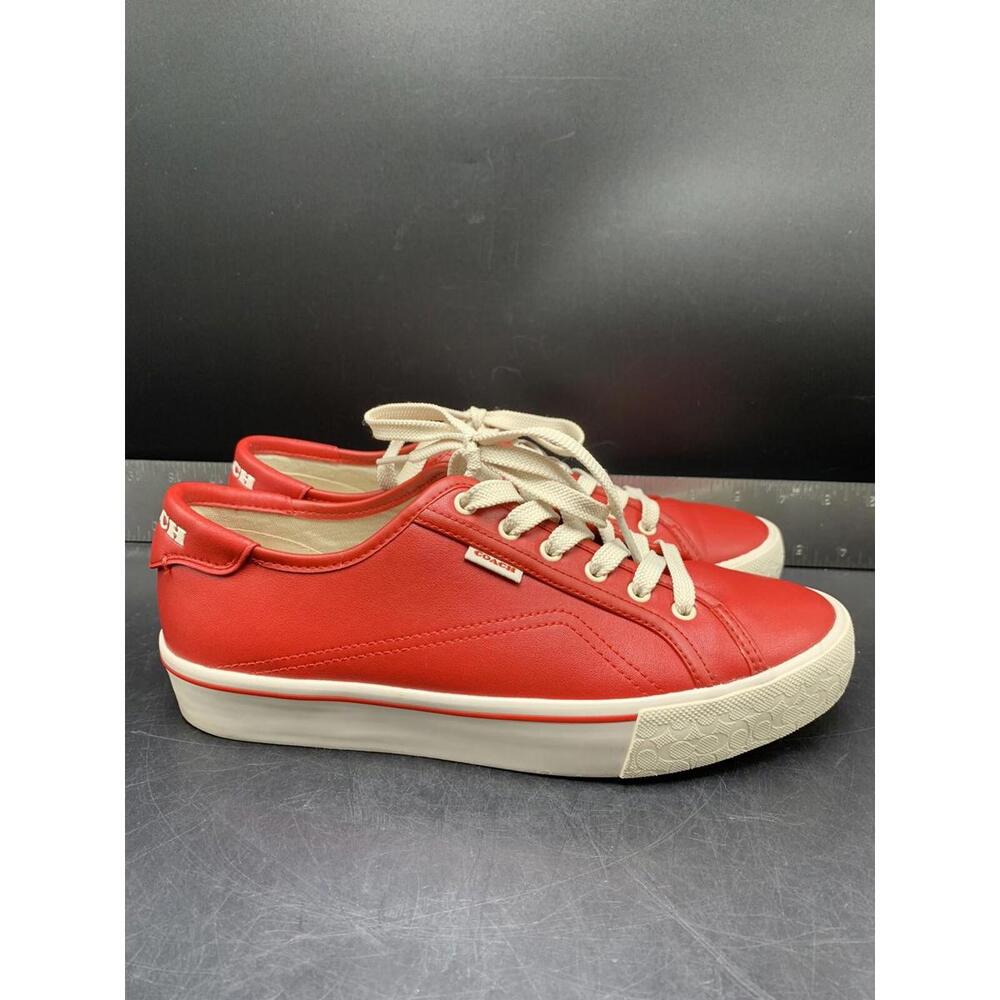 Red Coach Shoes Women's Lowline Leather Low Top Sneaker Size 8.5 B Red White - Picture 7 of 15